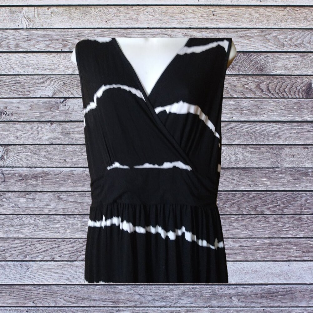 Women's XL? Faux Wrap Sleeveless Striped Tie Dye Maxi Dress Empire Waist READ - Picture 2 of 6